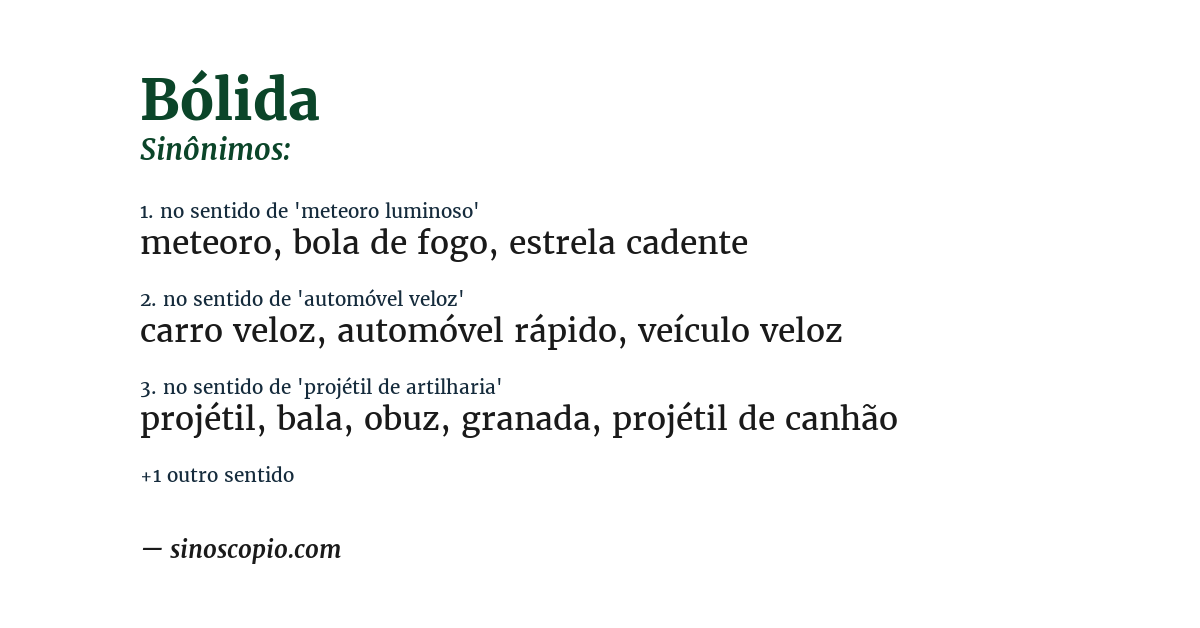 Sinônimos de Bólida [por sentido] - Sinoscópio