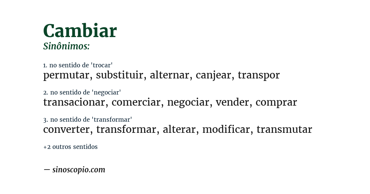 Sinônimo de cambiar