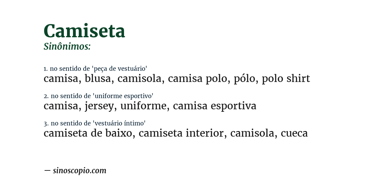 Sinônimo de camiseta