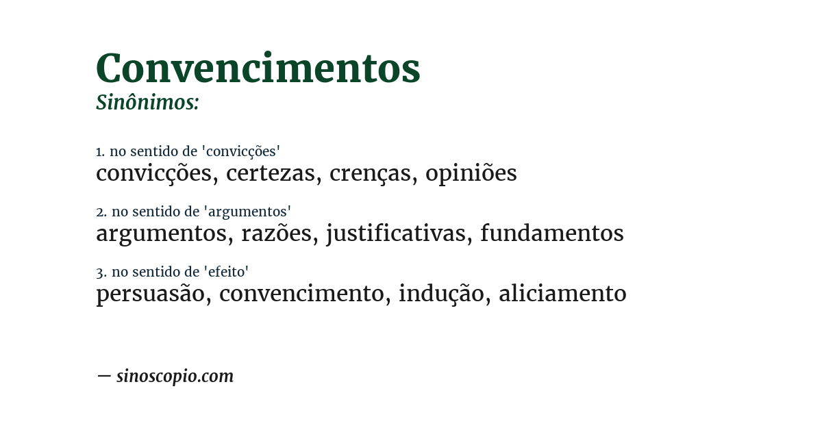 Sinônimo de convencimentos