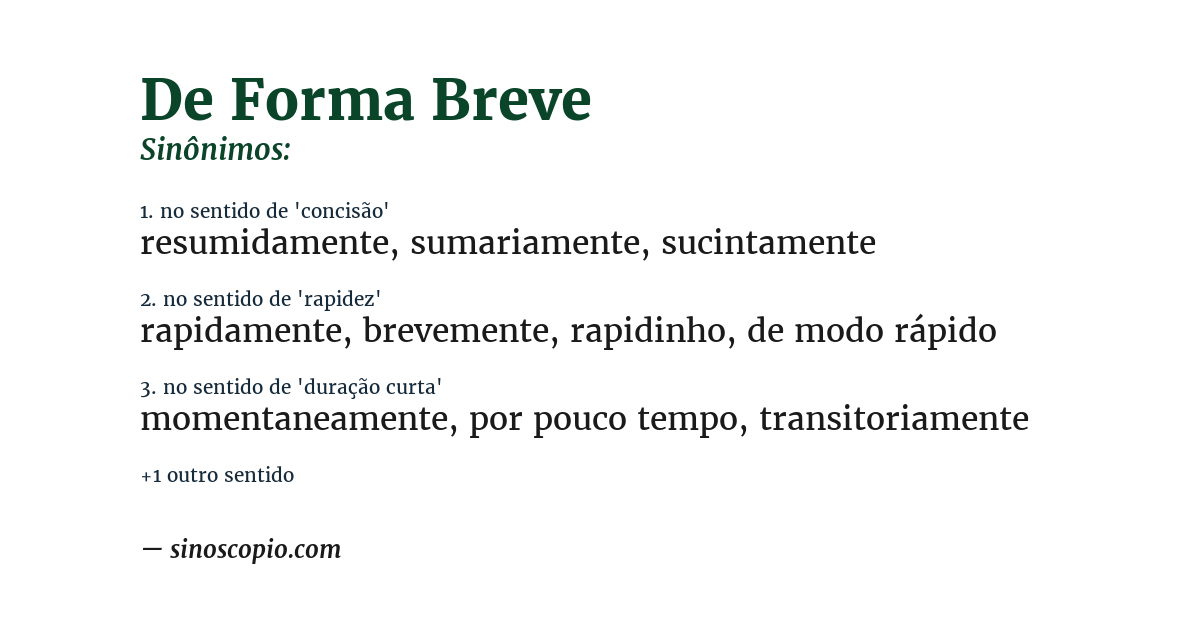 Sinônimo de de forma breve
