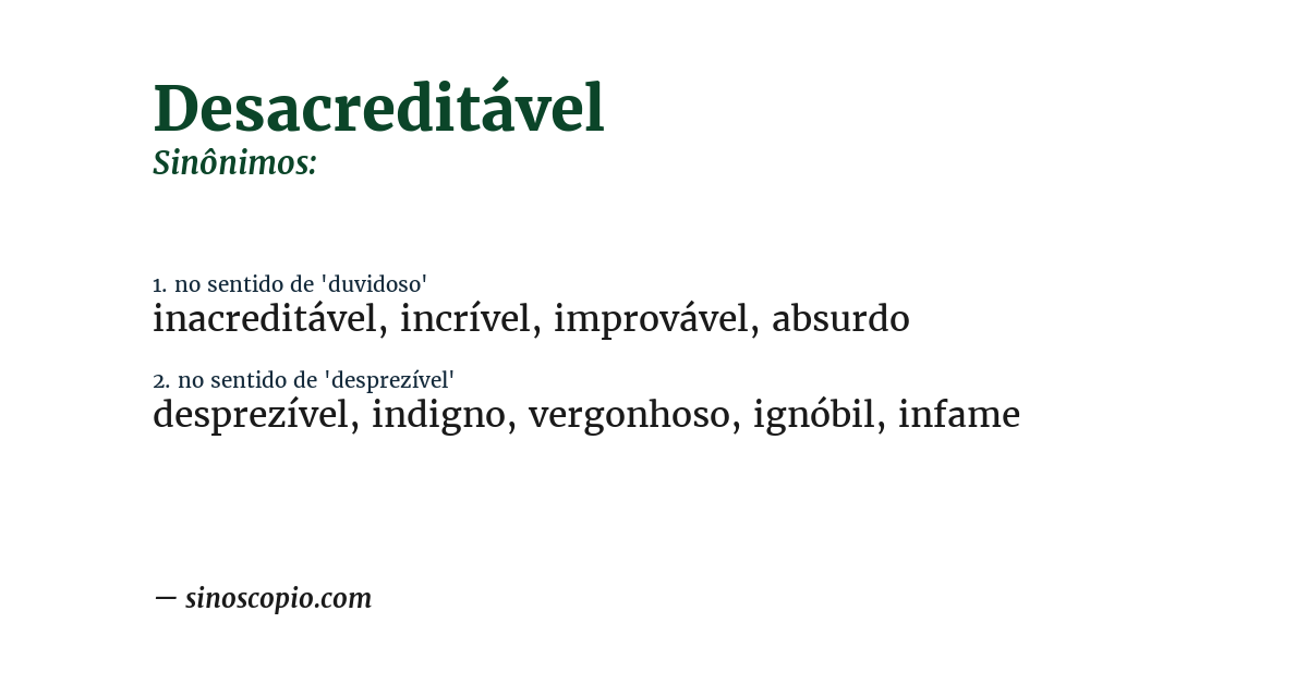 Sinônimo de desacreditável