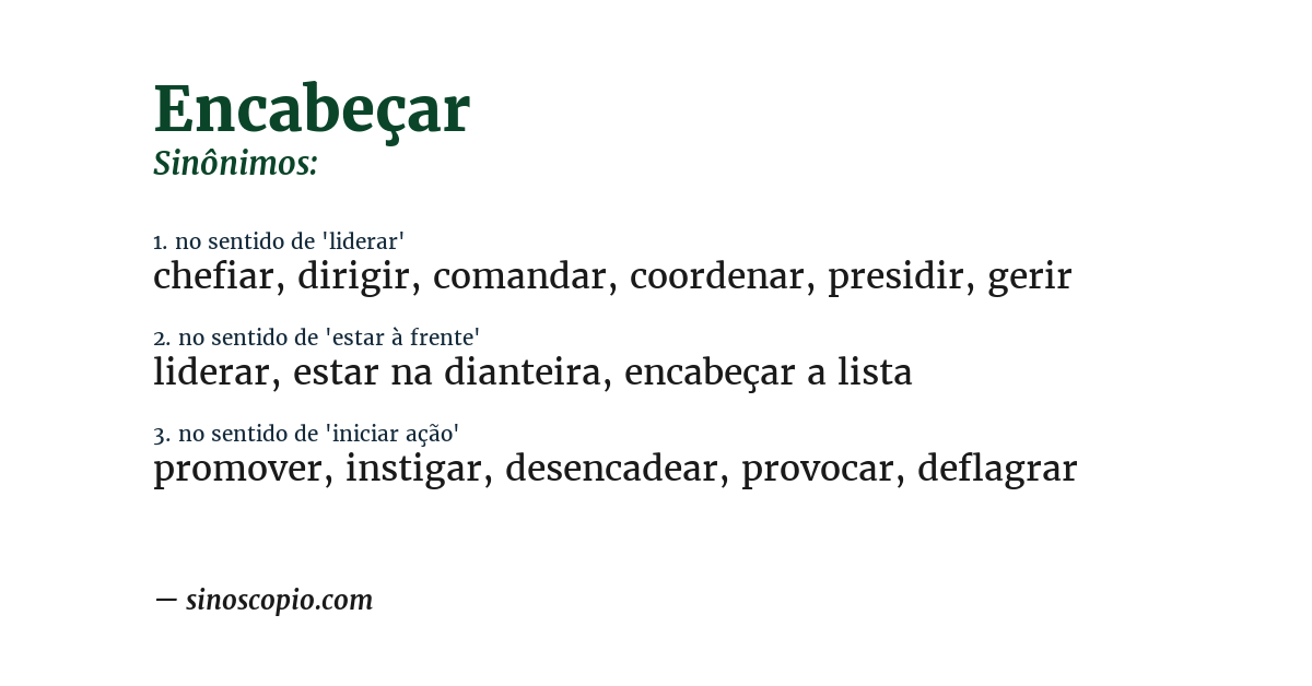 Sinônimo de encabeçar