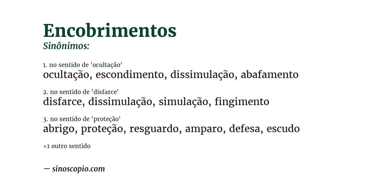 Sinônimo de encobrimentos