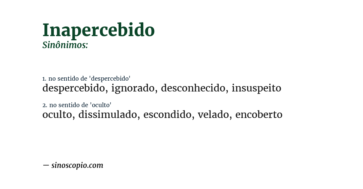 Sinônimo de inapercebido