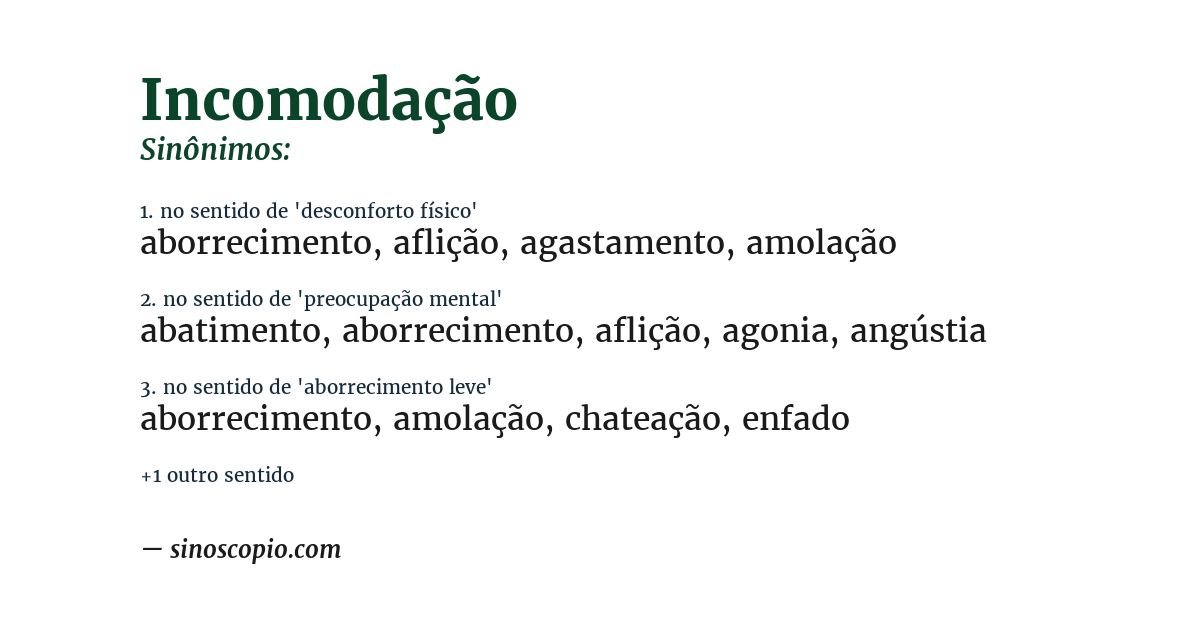 Sinônimo de incomodação