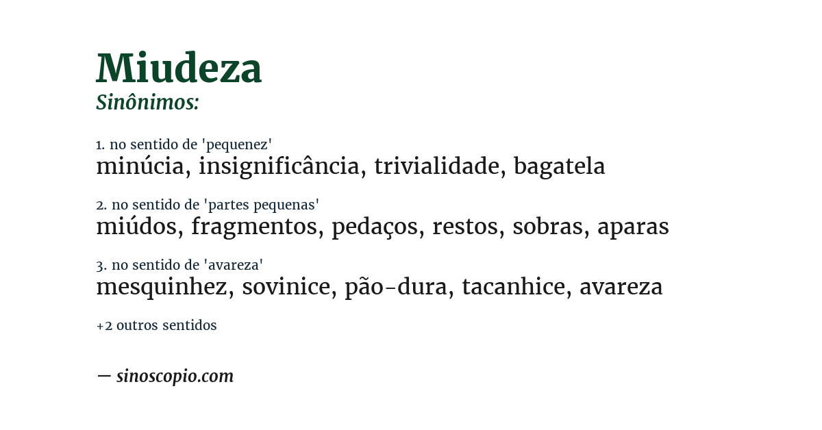 Sinônimo de miudeza
