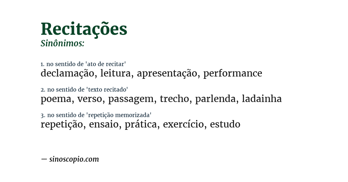 Sinônimo de recitações