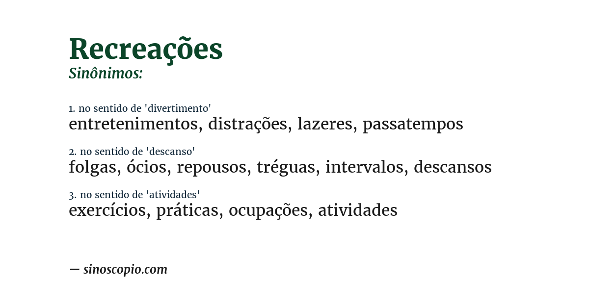 Sinônimo de recreações