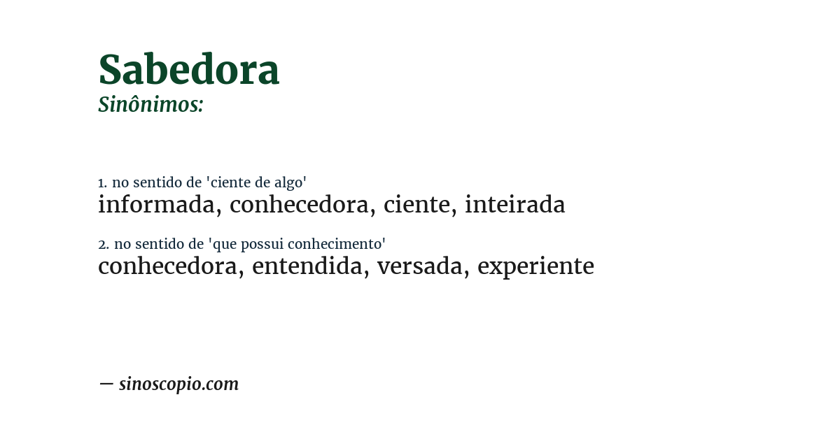 Sinônimo de sabedora