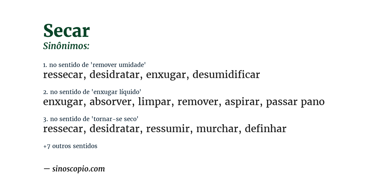 Sinônimo de secar