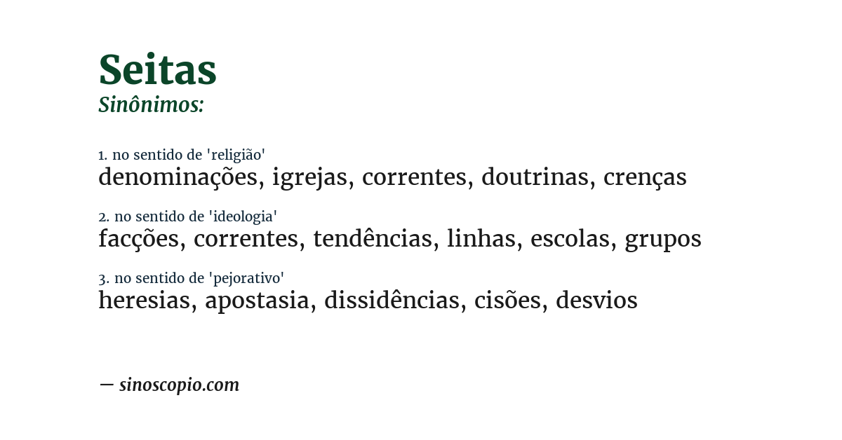 Sinônimo de seitas