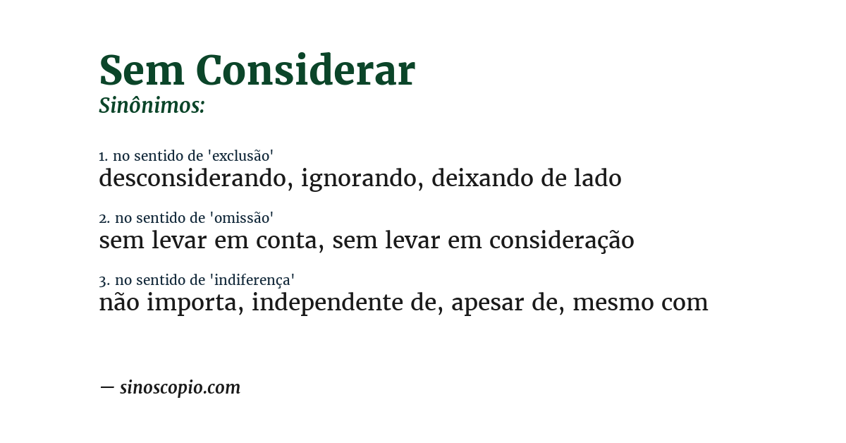 Sinônimo de sem considerar
