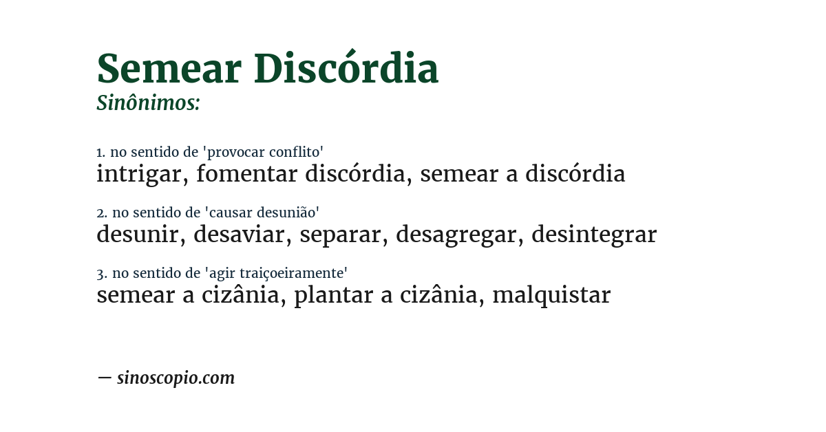 Sinônimo de semear discórdia