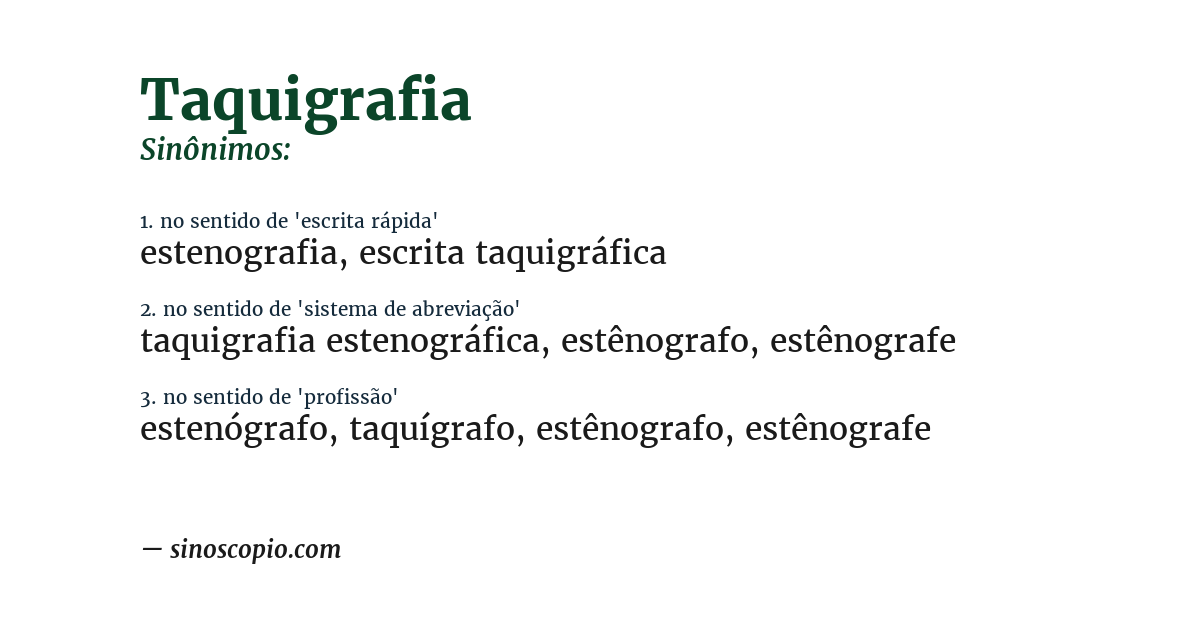Sinônimo de taquigrafia