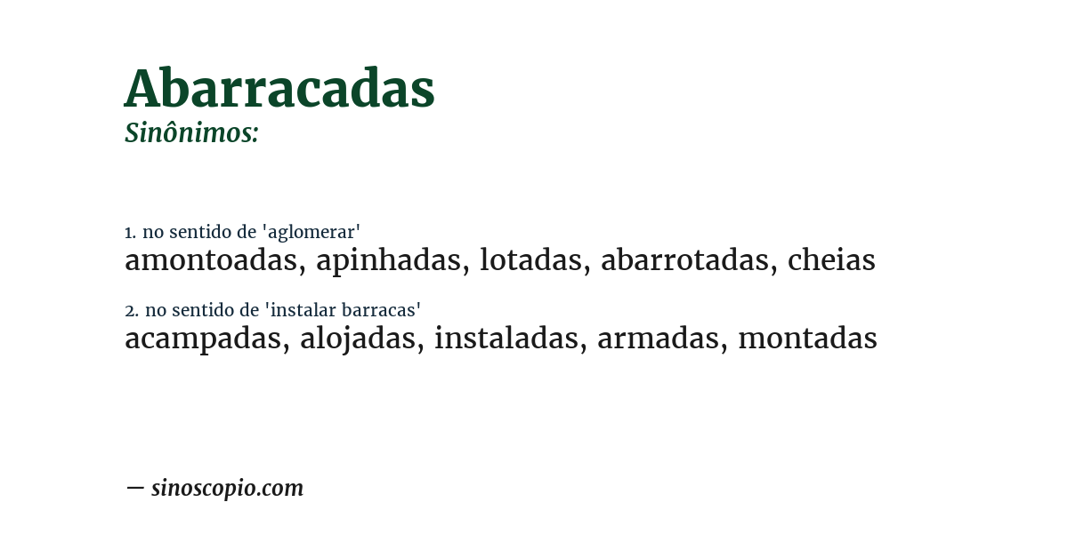 Sinônimo de abarracadas