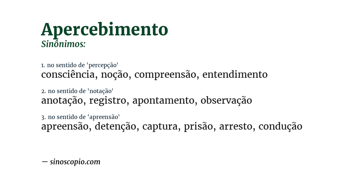 Sinônimo de apercebimento