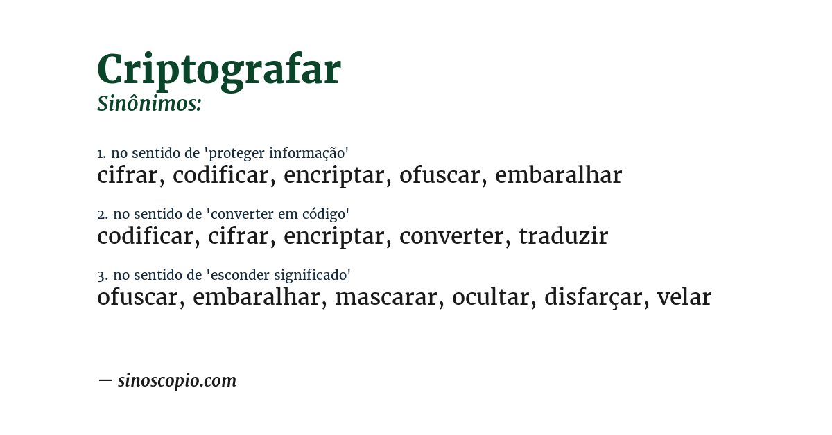 Sinônimo de criptografar
