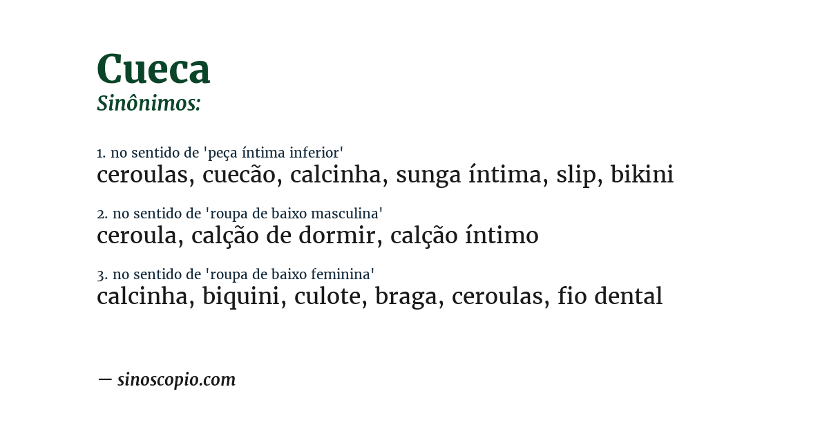 Sinônimo de cueca