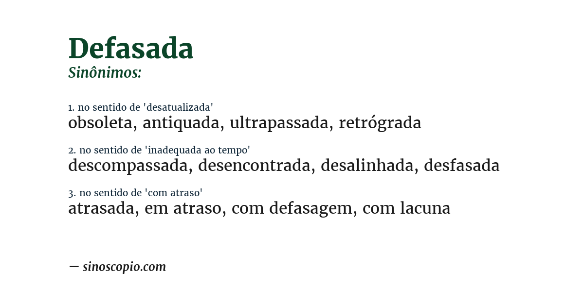 Sinônimo de defasada