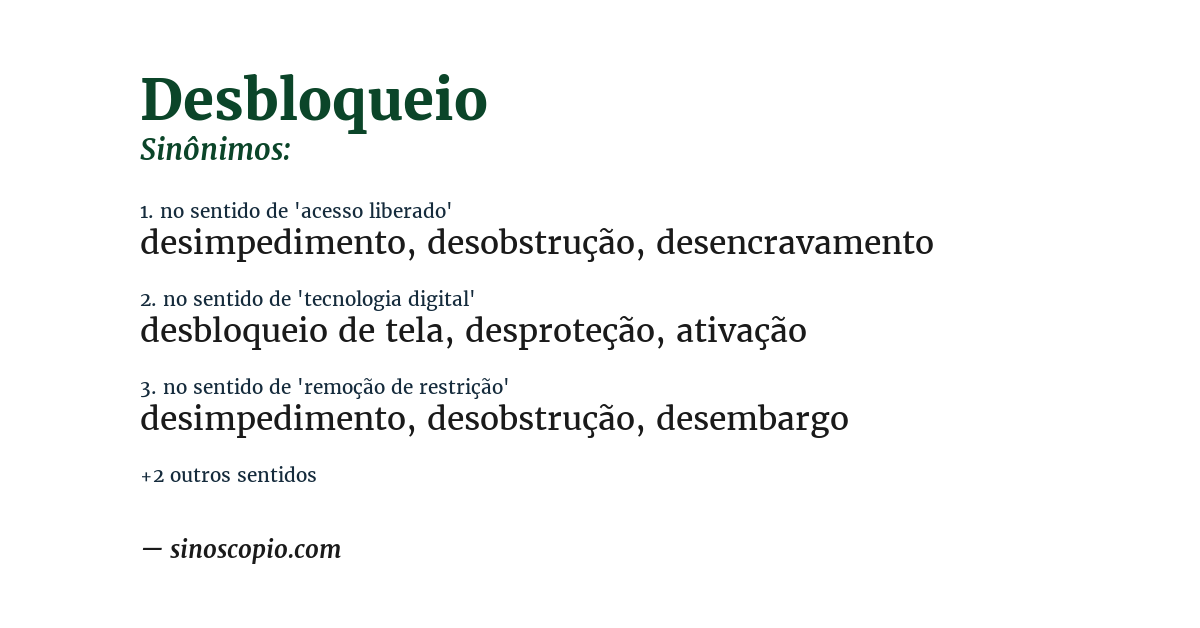 Sinônimo de desbloqueio