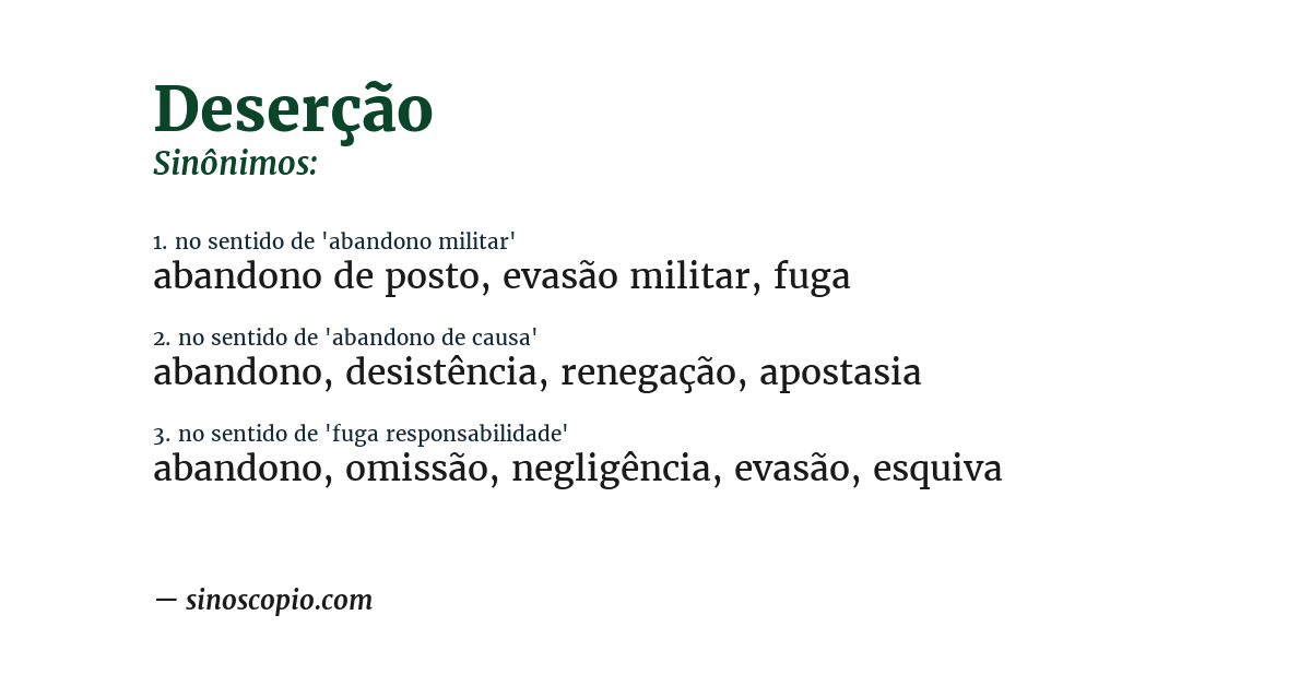 Sinônimo de deserção