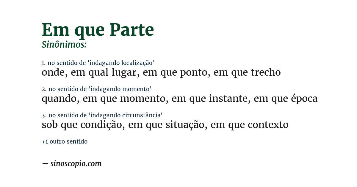 Sinônimo de em que parte
