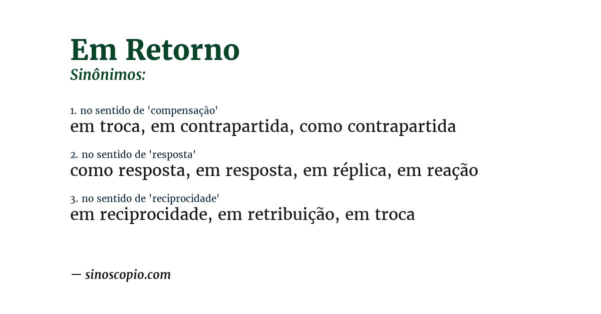 Sinônimo de em retorno