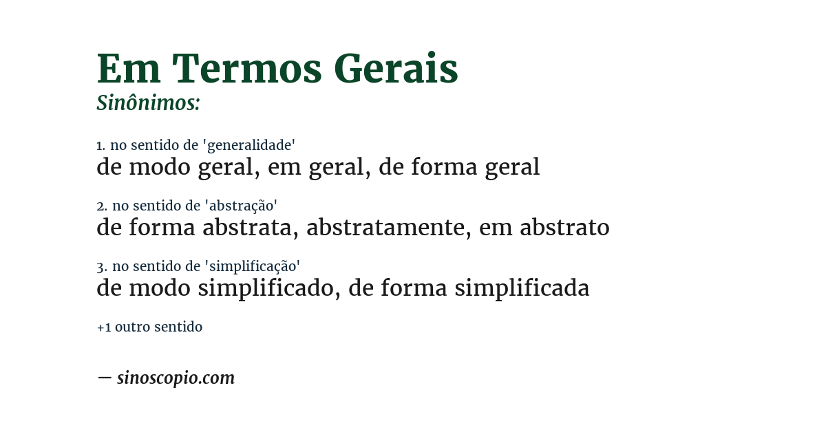 Sinônimo de em termos gerais