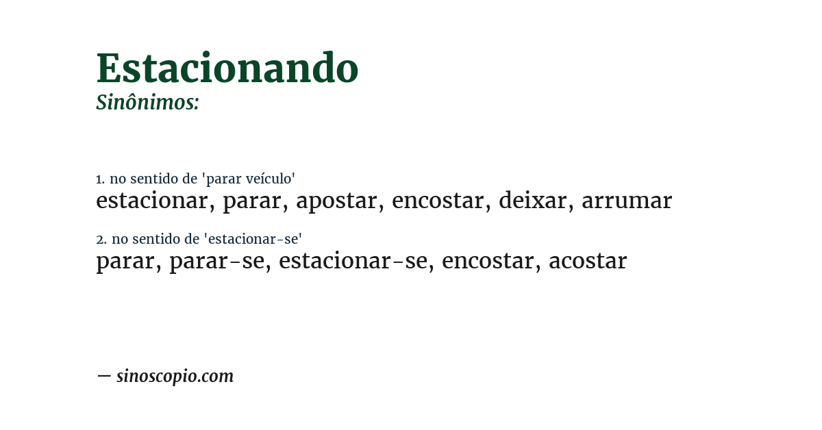 Sinônimo de estacionando