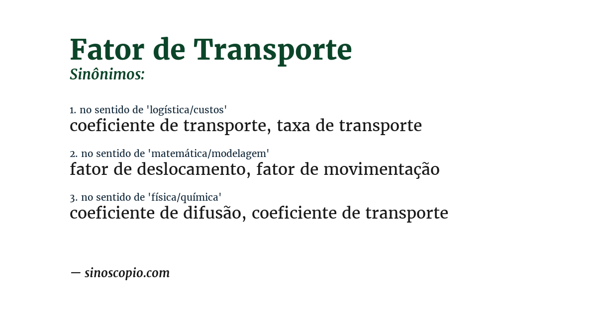 Sinônimo de fator de transporte