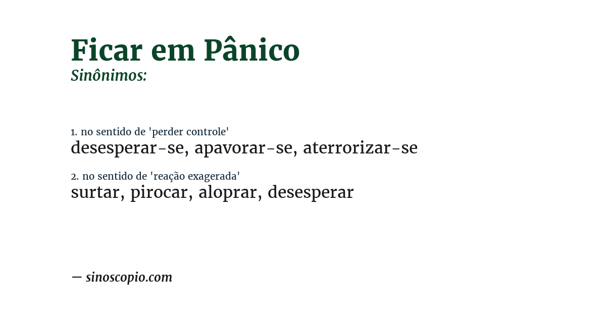 Sinônimo de ficar em pânico