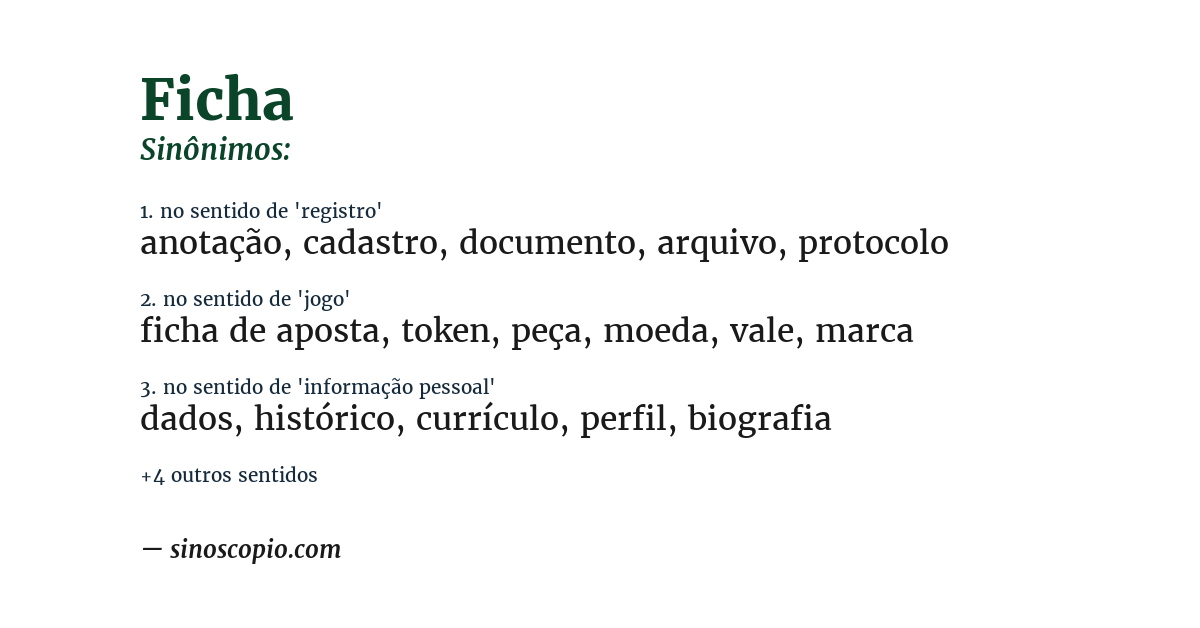 Sinônimo de ficha