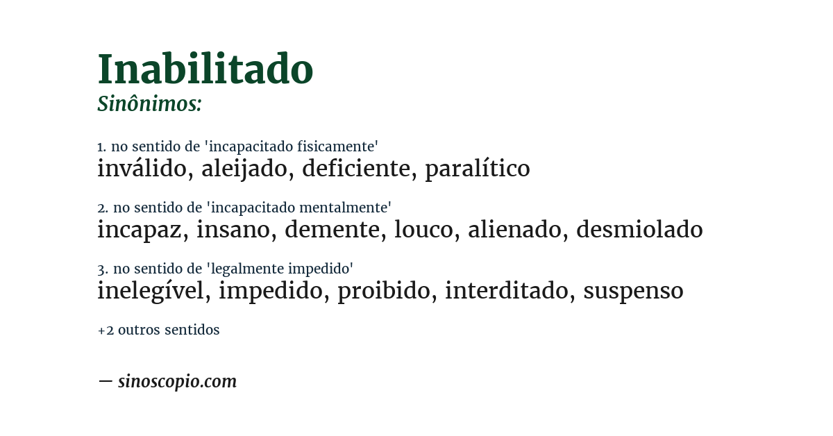 Sinônimo de inabilitado