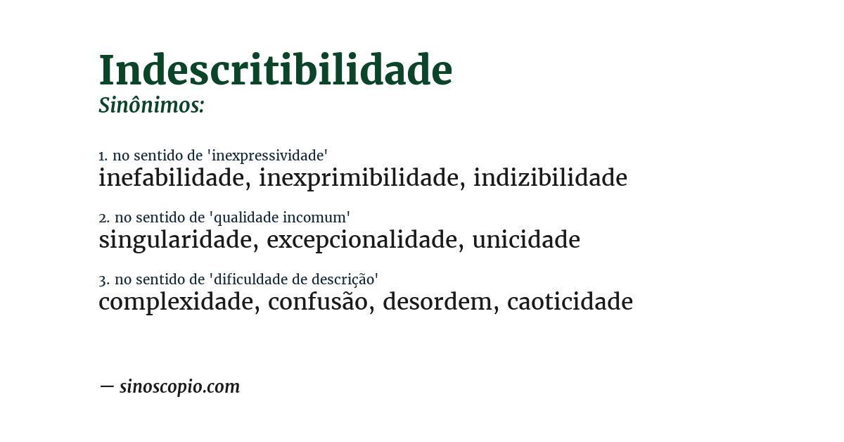 Sinônimo de indescritibilidade