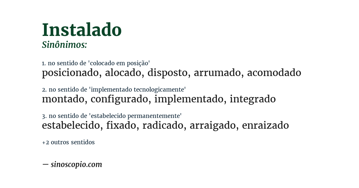 Sinônimo de instalado