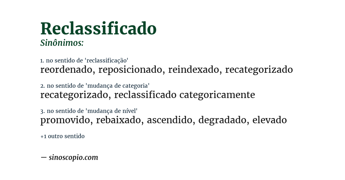 Sinônimo de reclassificado