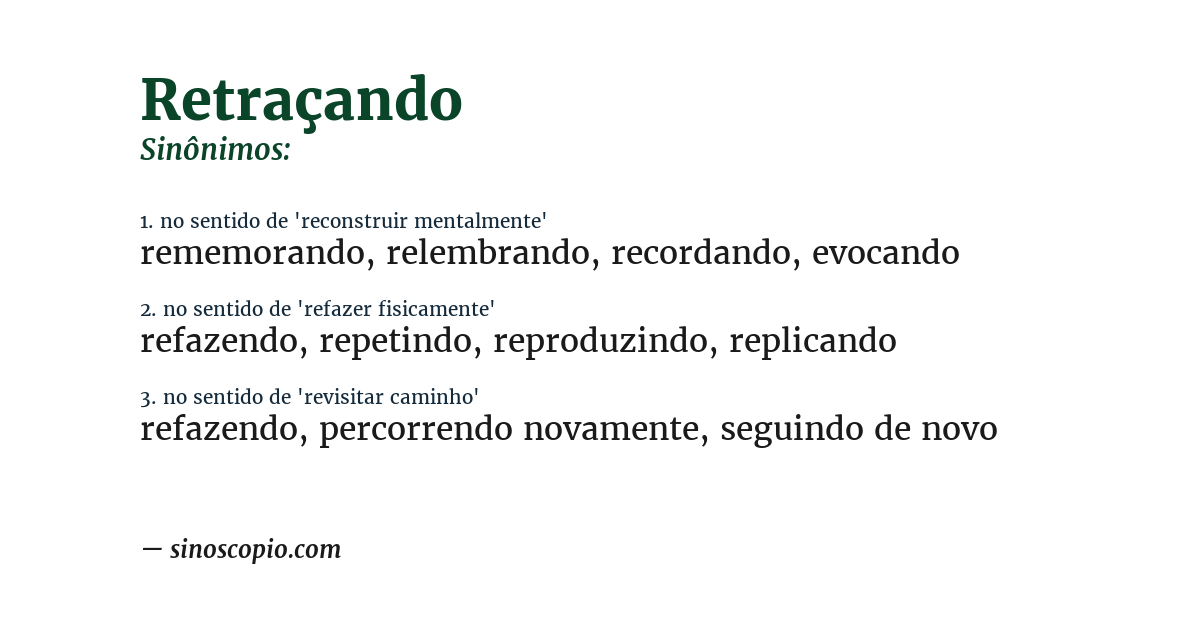 Sinônimo de retraçando