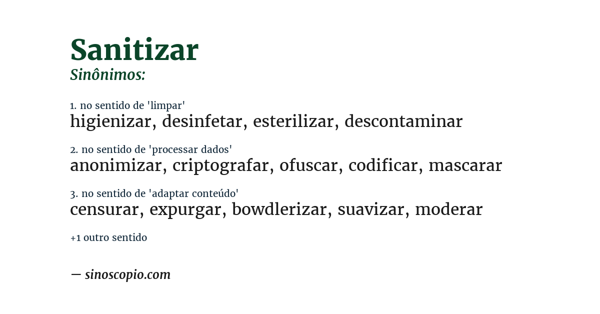 Sinônimo de sanitizar