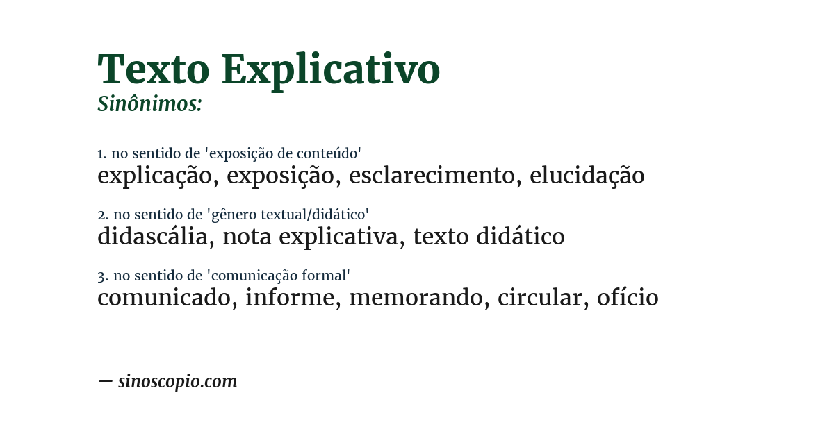 Sinônimo de texto explicativo