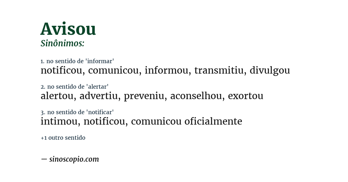 Sinônimo de avisou