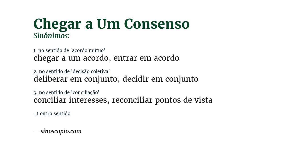 Sinônimo de chegar a um consenso