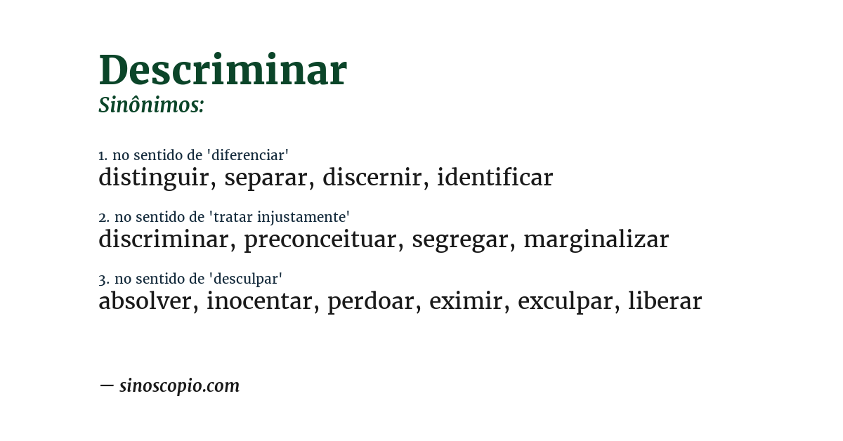 Sinônimo de descriminar