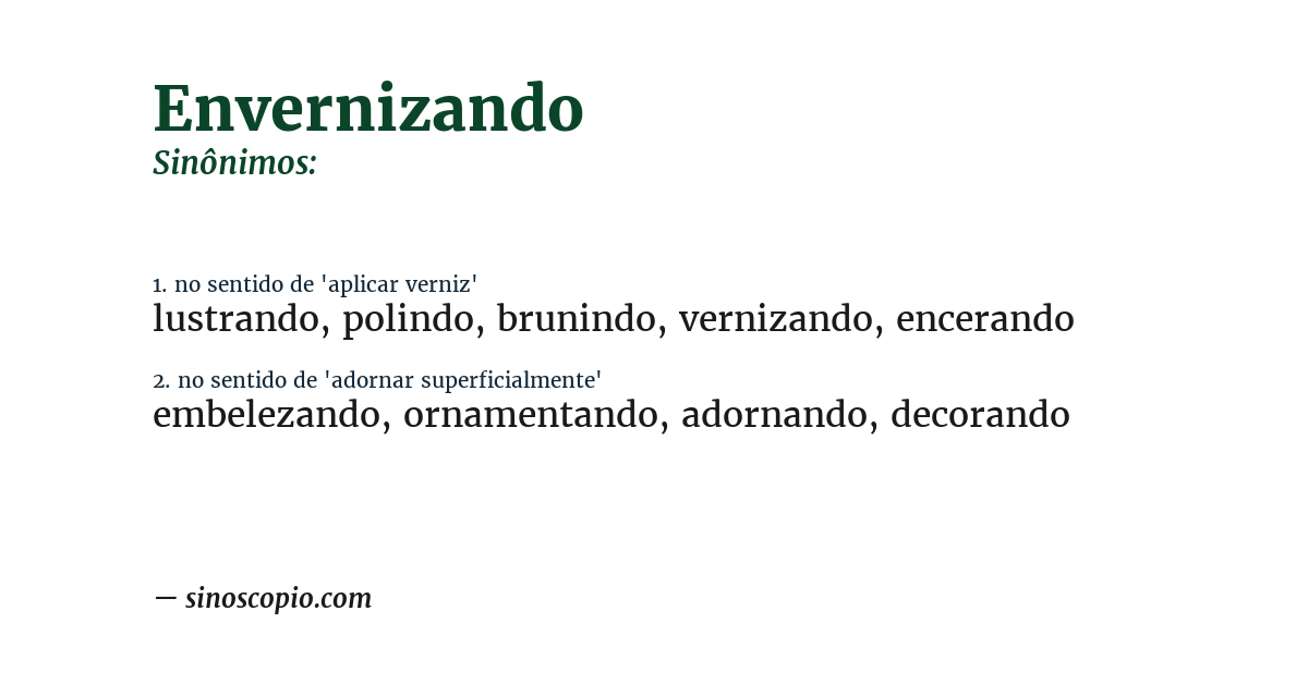 Sinônimo de envernizando