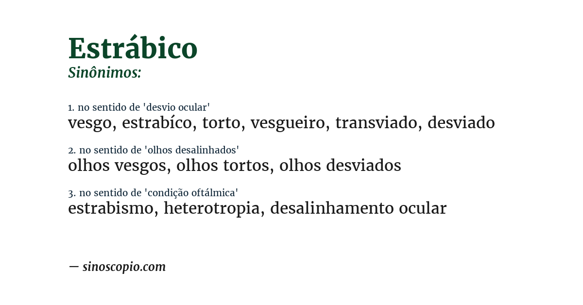 Sinônimo de estrábico