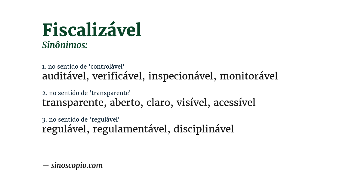 Sinônimo de fiscalizável