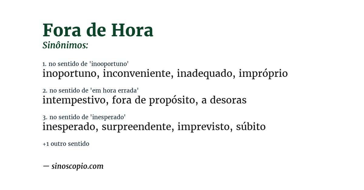Sinônimo de fora de hora