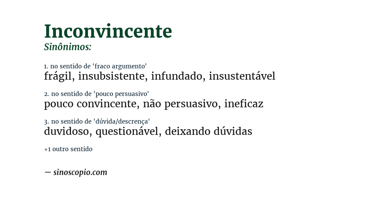 Sinônimo de inconvincente