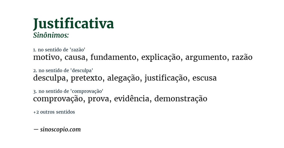 Sinônimo de justificativa