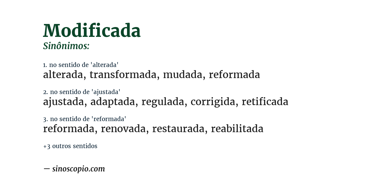 Sinônimo de modificada